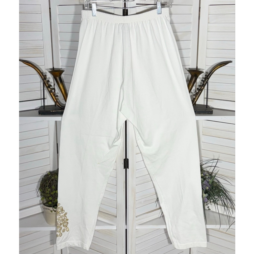 Vintage 90s white beach pants wide leg elastic waist hippie boho cruise coastal